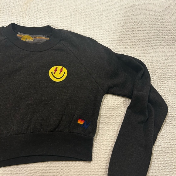 Aviator Nation Smiley Bolt Eyes Cropped Sweatshirt XS - Picture 2 of 5